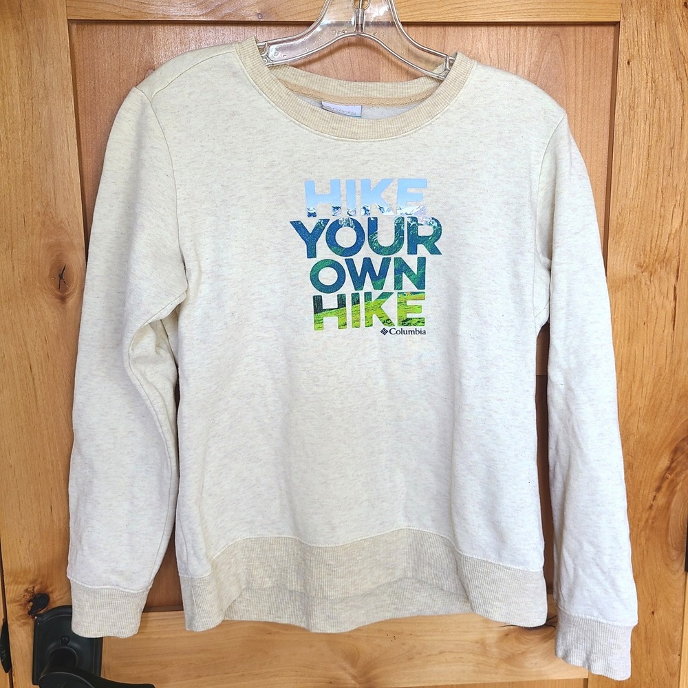 Columbia Hart Mountain II Sz‎ S Cream Cotton Blend Graphic Pullover Sweatshirt